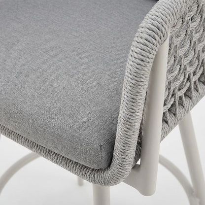 Gray Aluminum Outdoor Bar Stool With Swivel And Light Gray Rope Accents