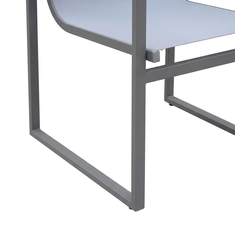 Gray Outdoor Patio Dining Chair Set With Sling Textilene And Wood Accents