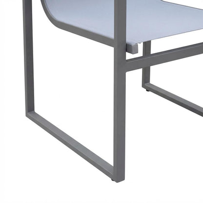 Gray Outdoor Patio Dining Chair Set With Sling Textilene And Wood Accents