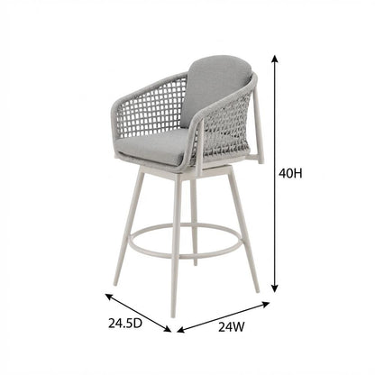 Gray Aluminum Outdoor Bar Stool With Swivel And Light Gray Rope Accents