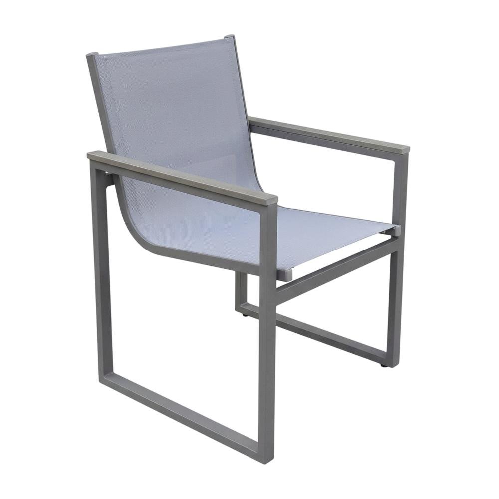 Gray Outdoor Patio Dining Chair Set With Sling Textilene And Wood Accents