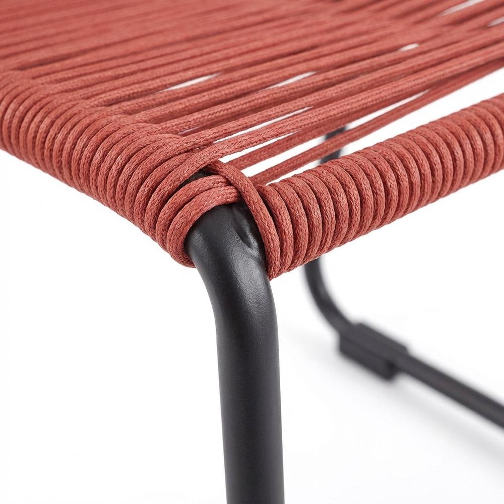 Stackable Outdoor Dining Chairs With Metal Frames And Rope Accents