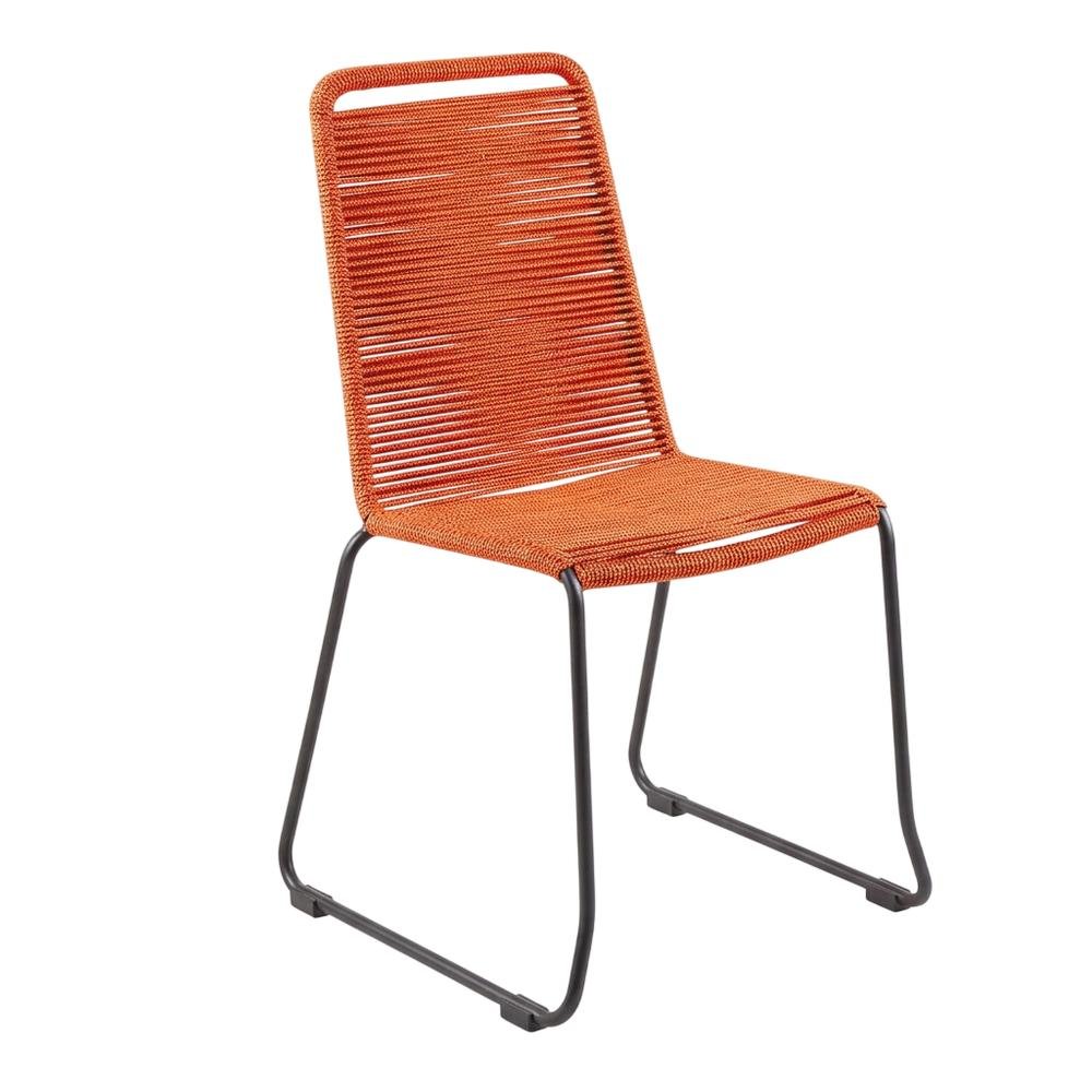 Stackable Outdoor Dining Chairs With Metal And Rope Construction, Tange Orange