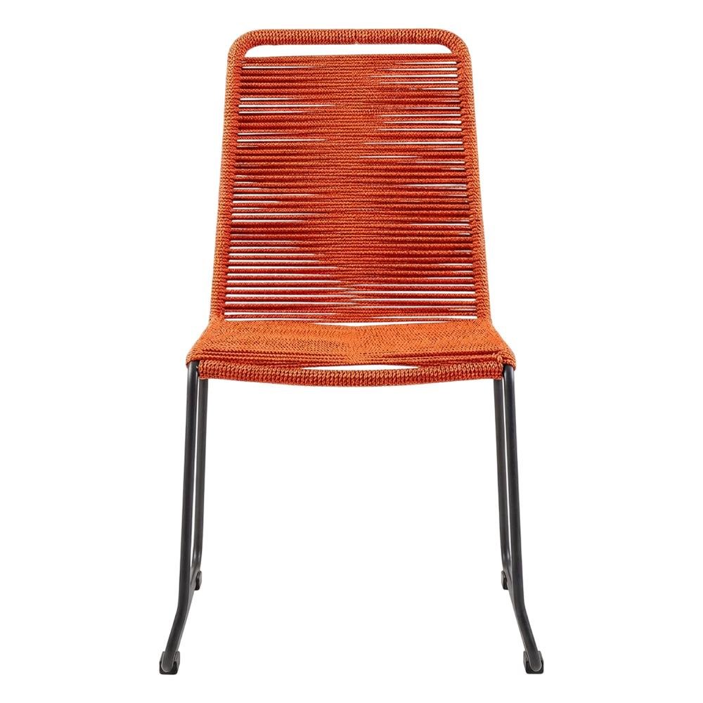 Stackable Outdoor Dining Chairs With Metal And Rope Construction, Tange Orange