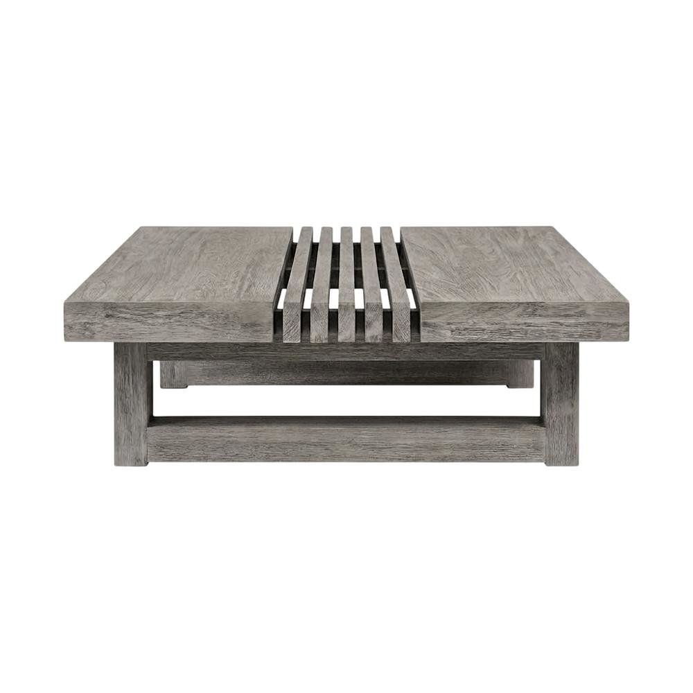 Gray Eucalyptus Outdoor Coffee Table With Modern Design, Solid Wood Construction