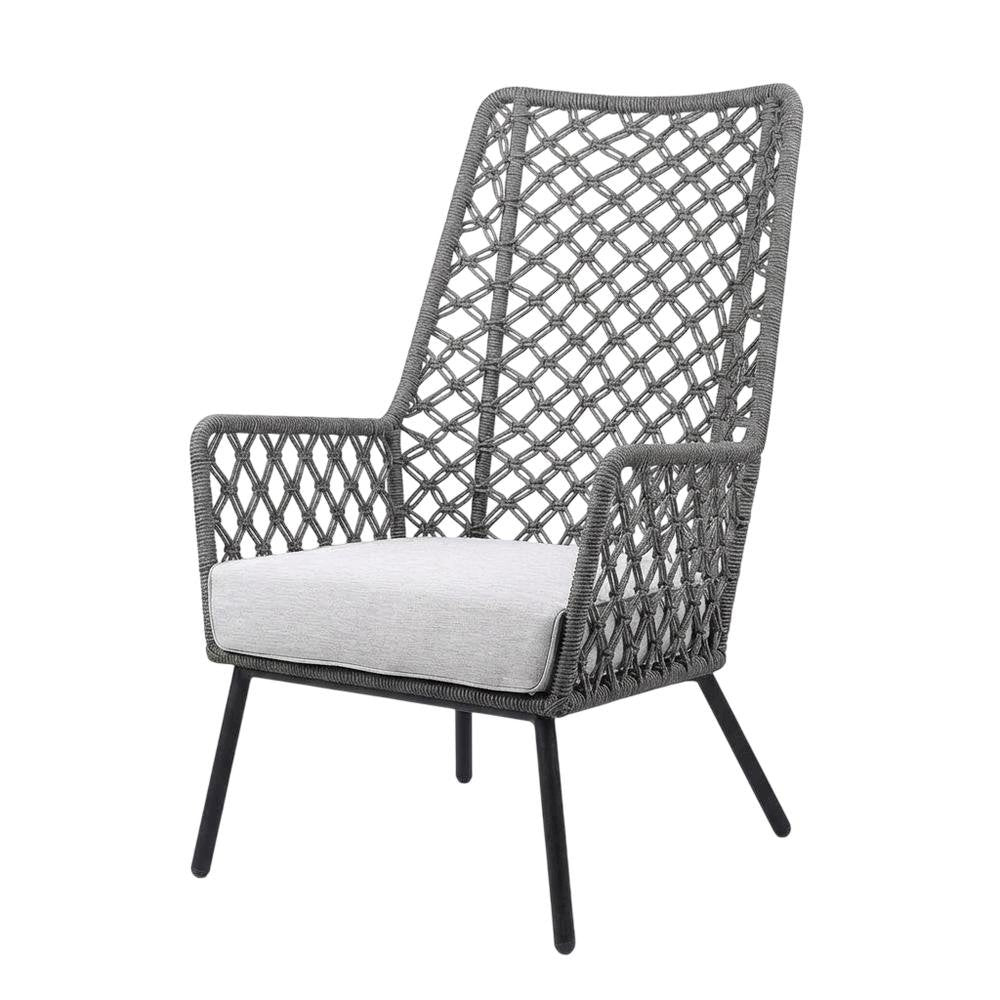 Gray Rope Indoor Outdoor Steel Lounge Chair, Cushioned Seat, Uv Resistance