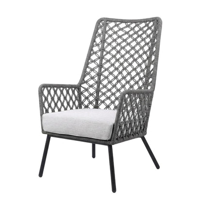 Gray Rope Indoor Outdoor Steel Lounge Chair, Cushioned Seat, Uv Resistance
