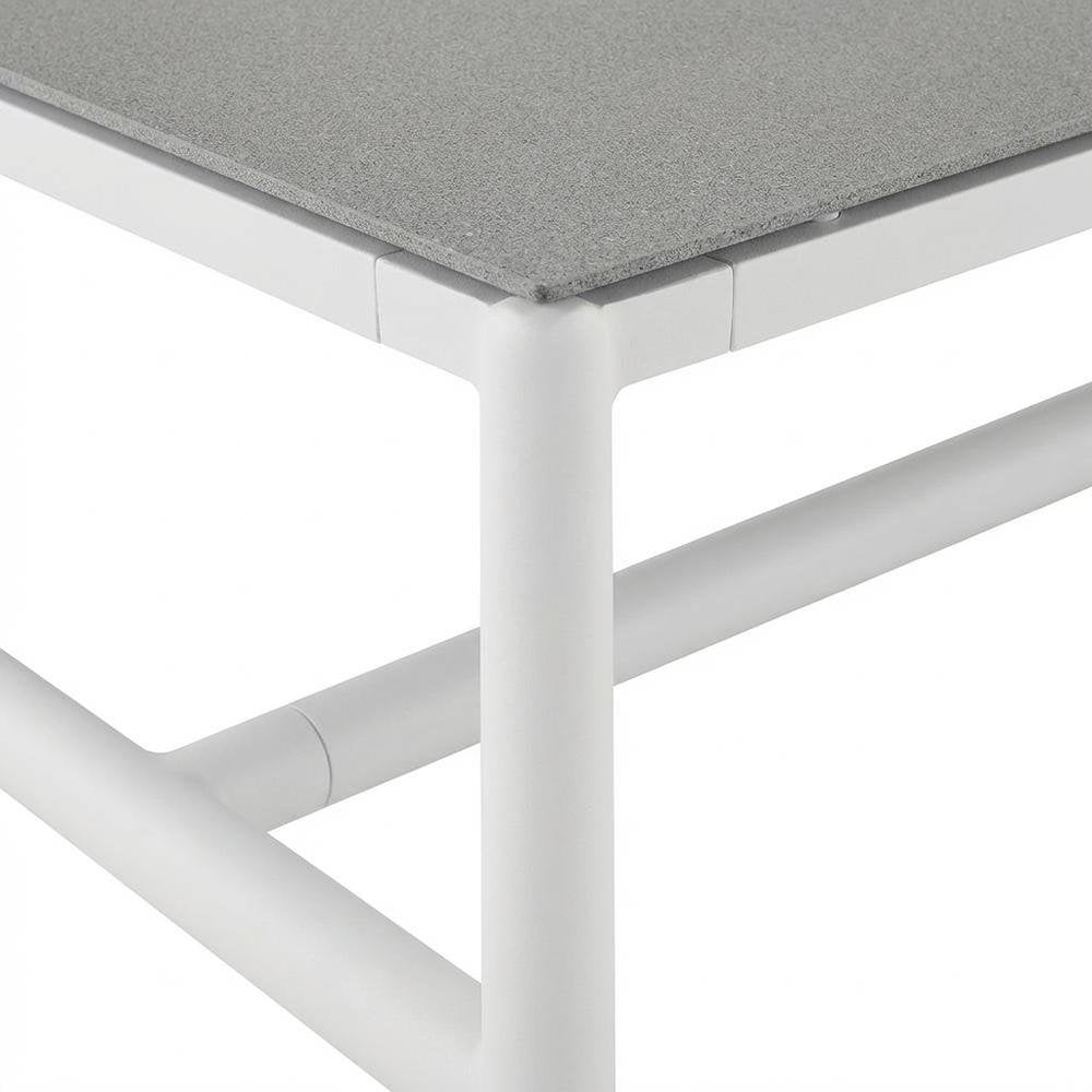 White Aluminum And Teak Wood Outdoor Coffee Table With Water And Uv Resistance