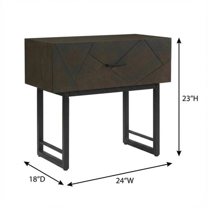 Smoke Oak Nightstand with Single Drawer and Black Metal Legs