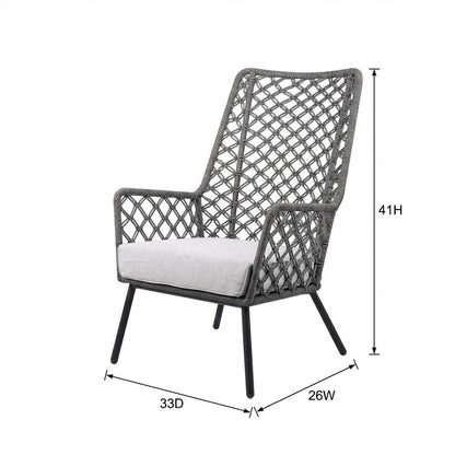Gray Rope Indoor Outdoor Steel Lounge Chair, Cushioned Seat, Uv Resistance