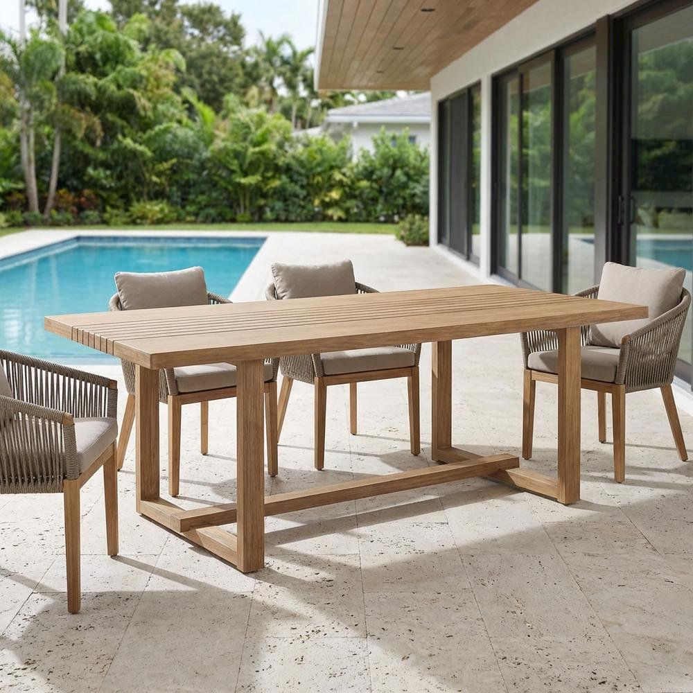 Light Eucalyptus Outdoor Dining Table For Patio With Modern Design
