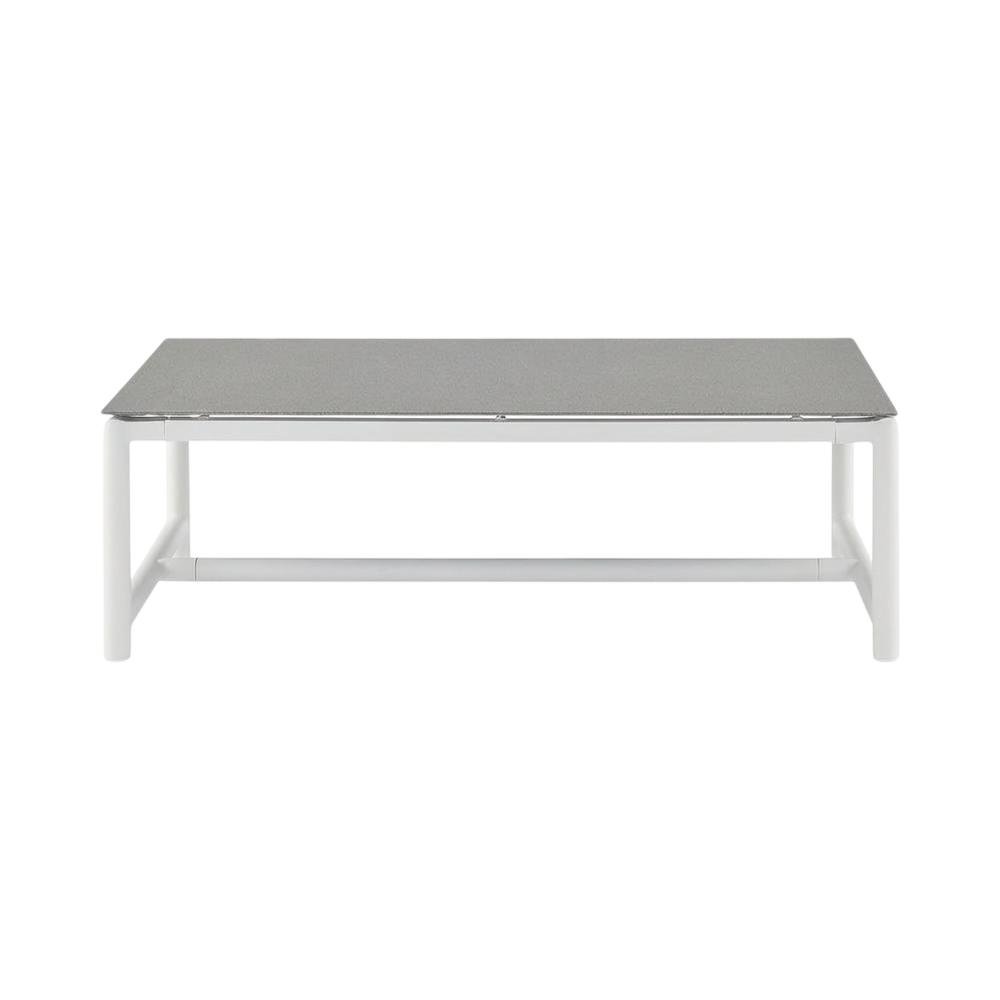 White Aluminum And Teak Wood Outdoor Coffee Table With Water And Uv Resistance