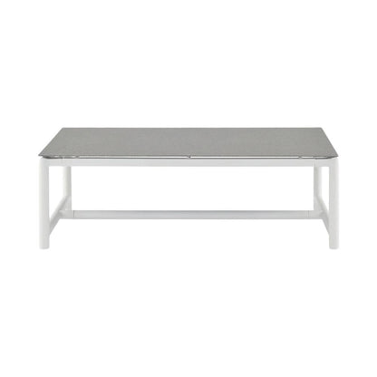 White Aluminum And Teak Wood Outdoor Coffee Table With Water And Uv Resistance