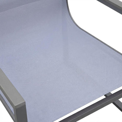 Gray Outdoor Patio Dining Chair Set With Sling Textilene And Wood Accents