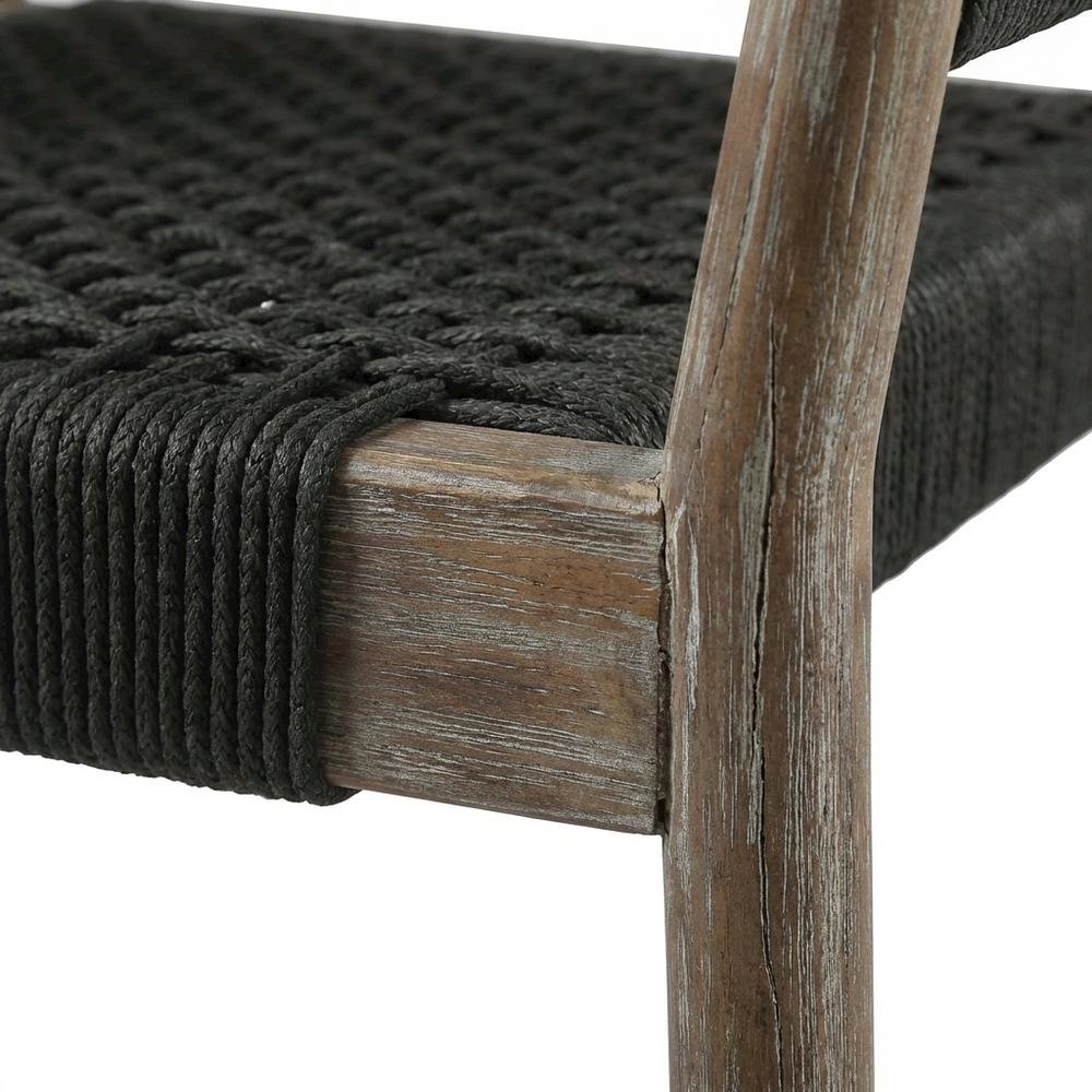 Light Eucalyptus Outdoor Dining Chair Set With Charcoal Rope And Armrests