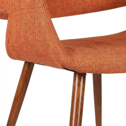 Dining Chair in Walnut Finish with Orange Polyester Upholstery for Comfort