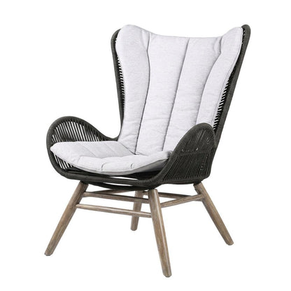 Light Eucalyptus Wood Outdoor Lounge Chair With Truffle Rope And Gray Cushion