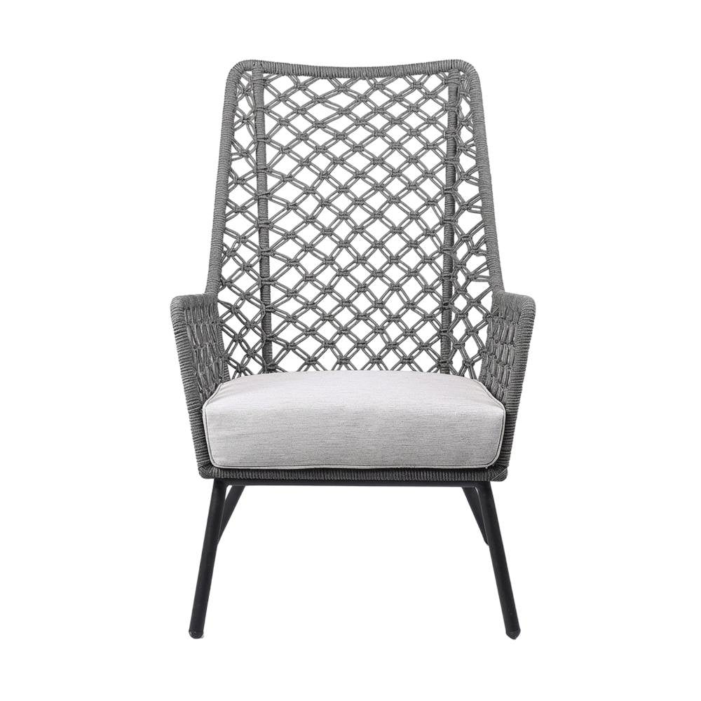 Gray Rope Indoor Outdoor Steel Lounge Chair, Cushioned Seat, Uv Resistance
