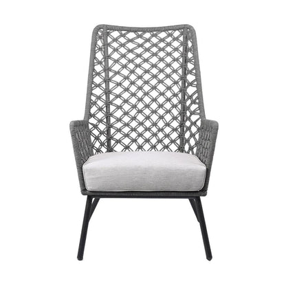 Gray Rope Indoor Outdoor Steel Lounge Chair, Cushioned Seat, Uv Resistance