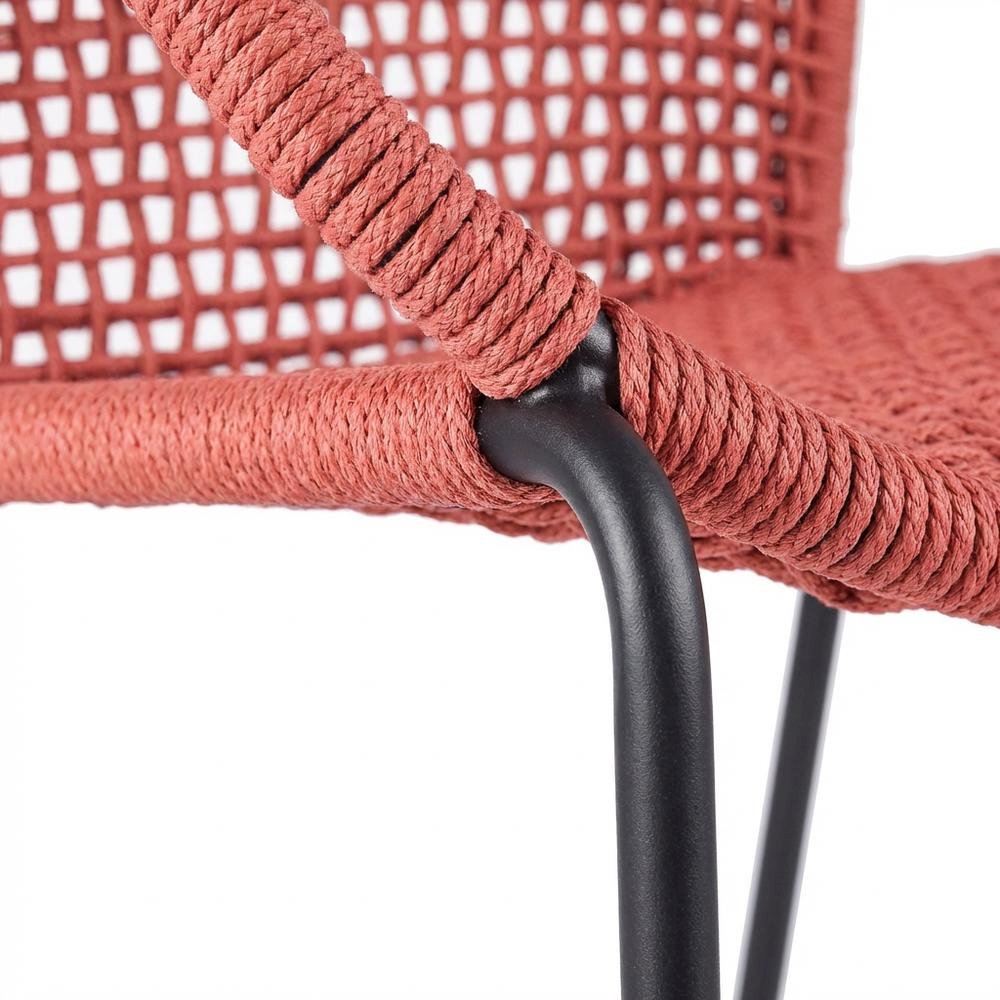 Stackable Steel Dining Chair With Brick Red Rope, Uv Resistant Outdoor Seating