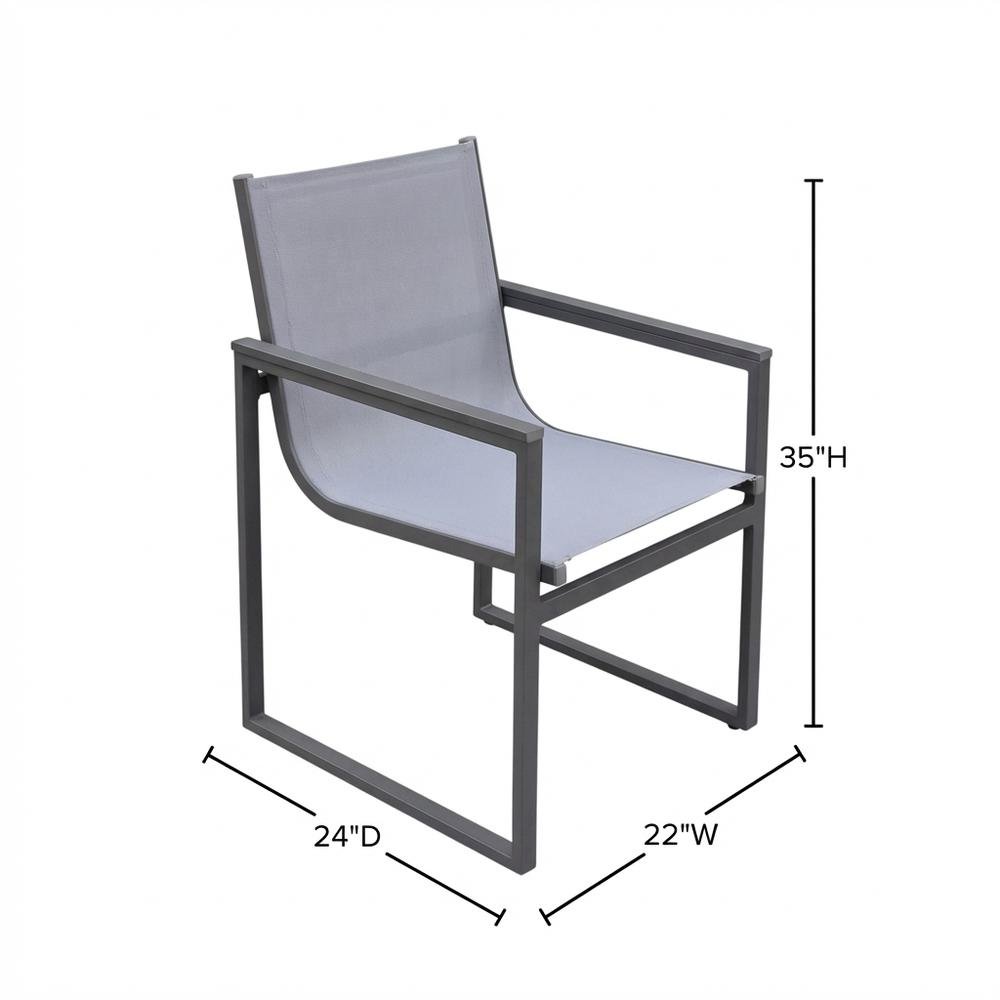 Gray Outdoor Patio Dining Chair Set With Sling Textilene And Wood Accents