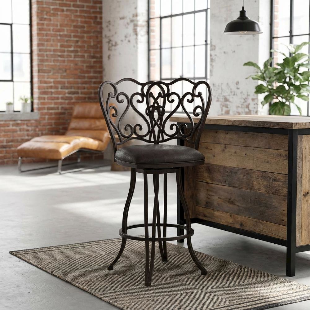Counter Height Metal Swivel Barstool with Bandero Espresso Upholstery