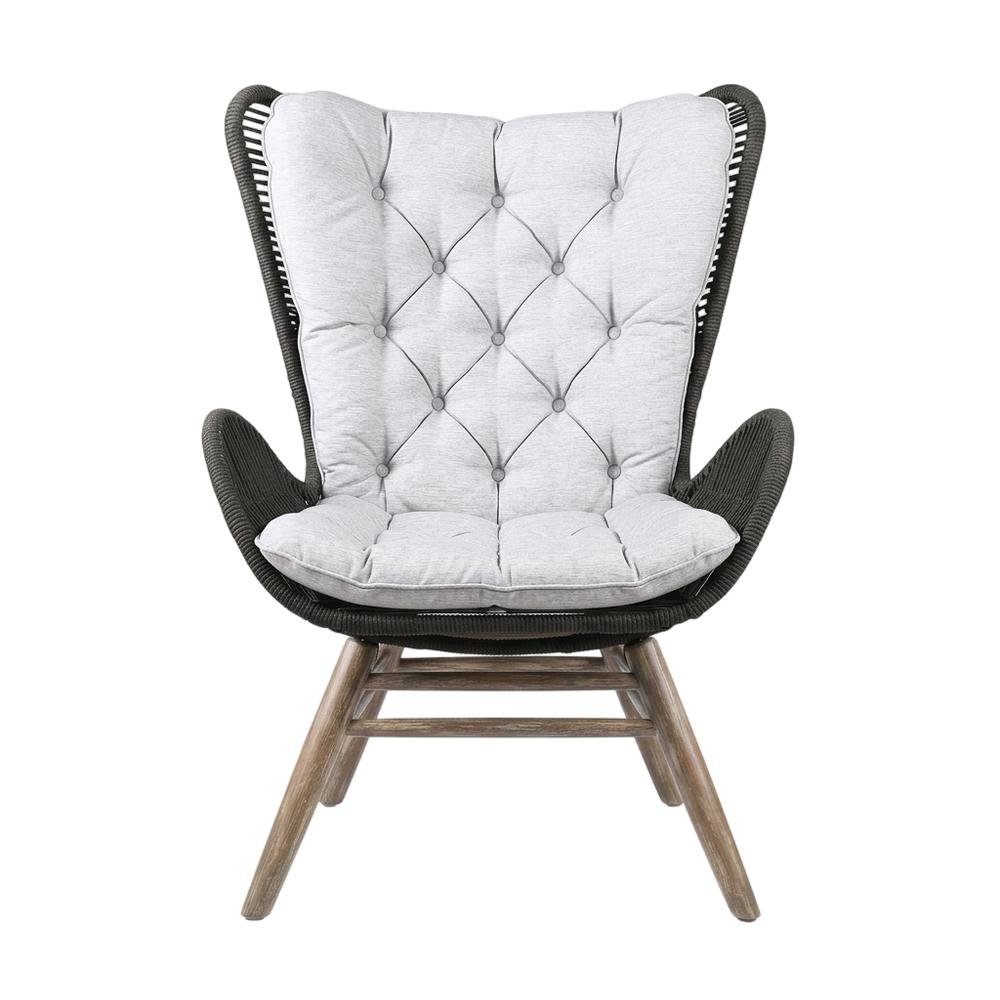 Light Eucalyptus Wood Outdoor Lounge Chair With Truffle Rope And Gray Cushion