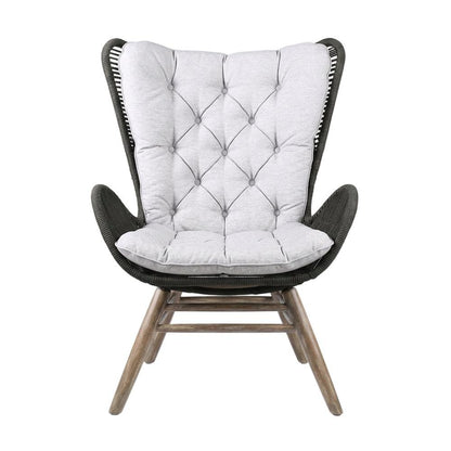 Light Eucalyptus Wood Outdoor Lounge Chair With Truffle Rope And Gray Cushion