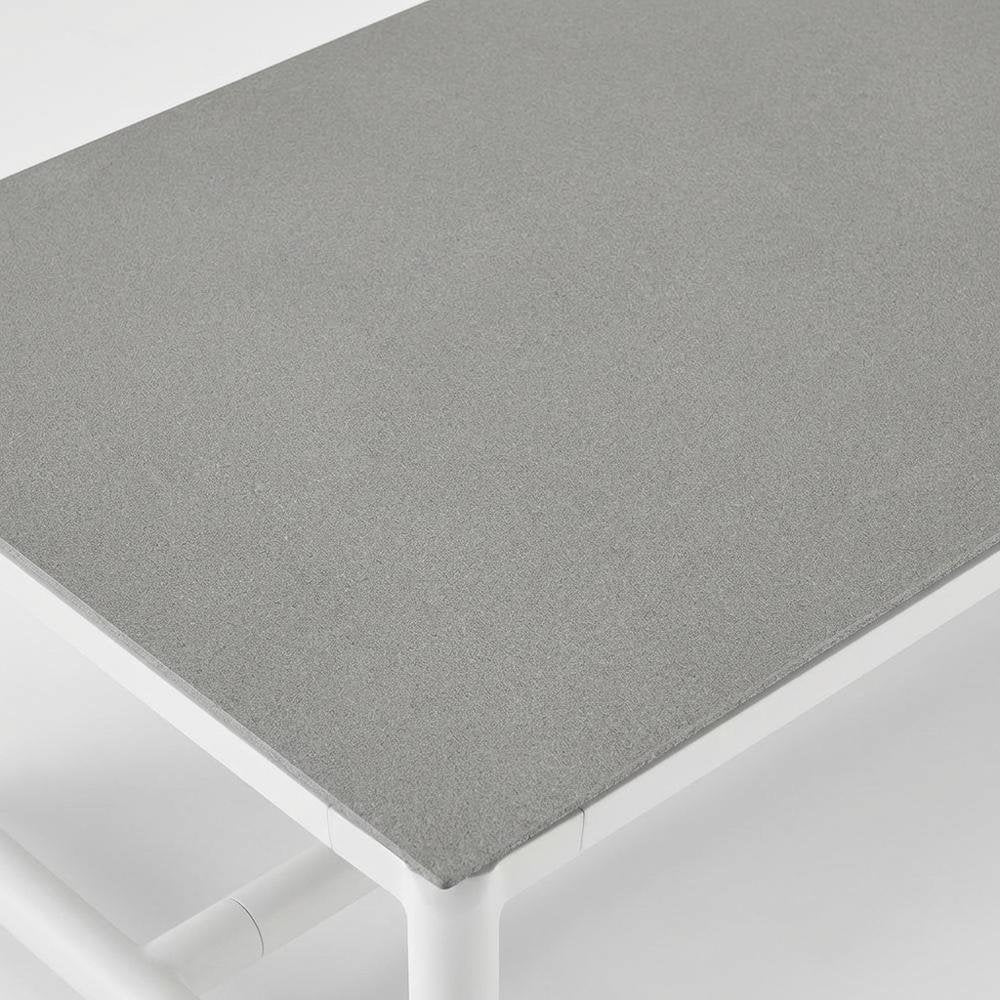 White Aluminum And Teak Wood Outdoor Coffee Table With Water And Uv Resistance