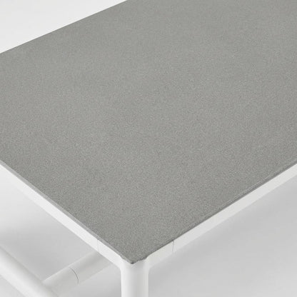 White Aluminum And Teak Wood Outdoor Coffee Table With Water And Uv Resistance