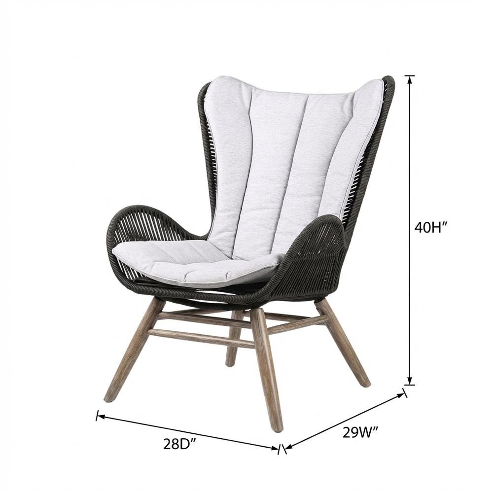 Light Eucalyptus Wood Outdoor Lounge Chair With Truffle Rope And Gray Cushion