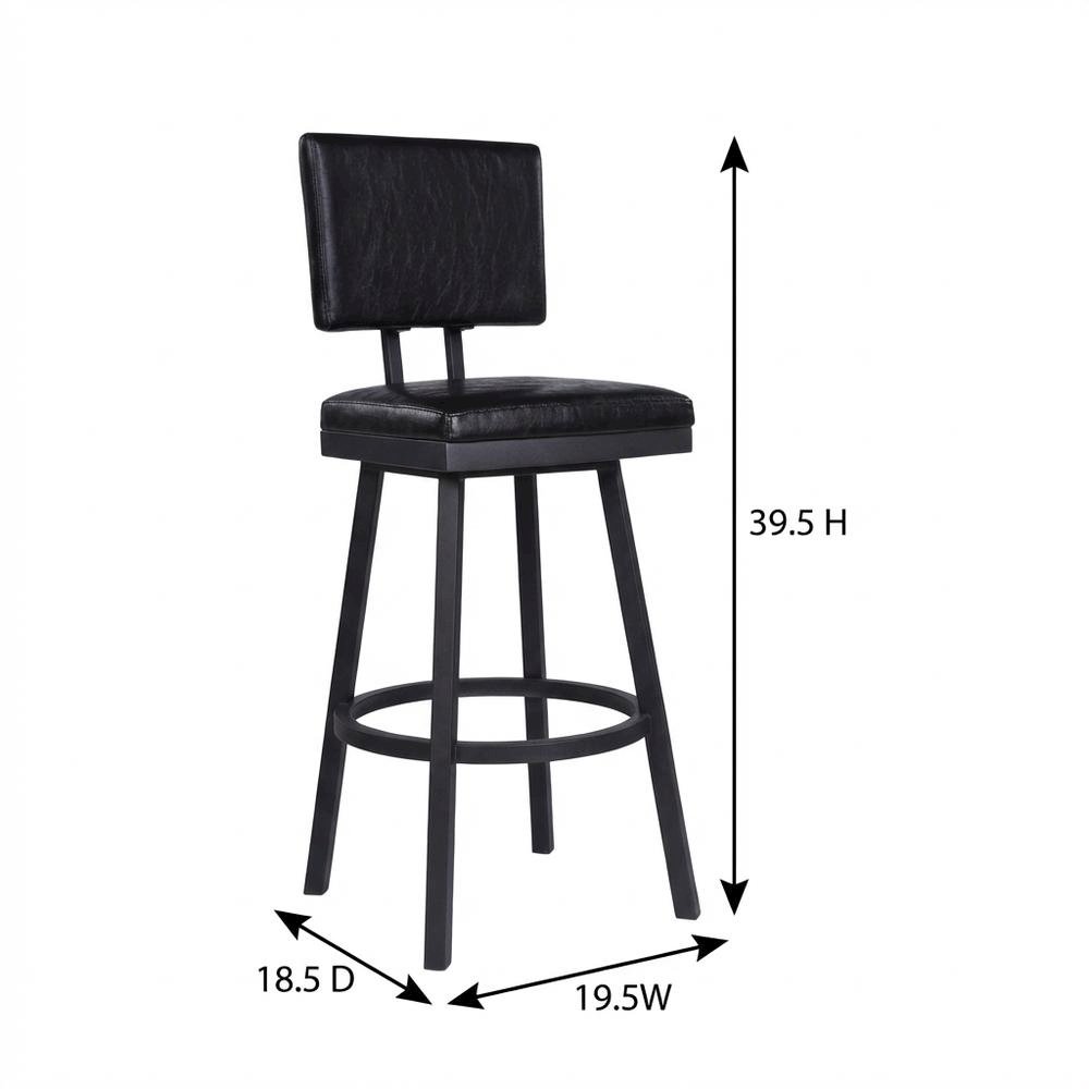 Black Counter Height Barstool with Faux Leather Seat and Powder Coated Finish