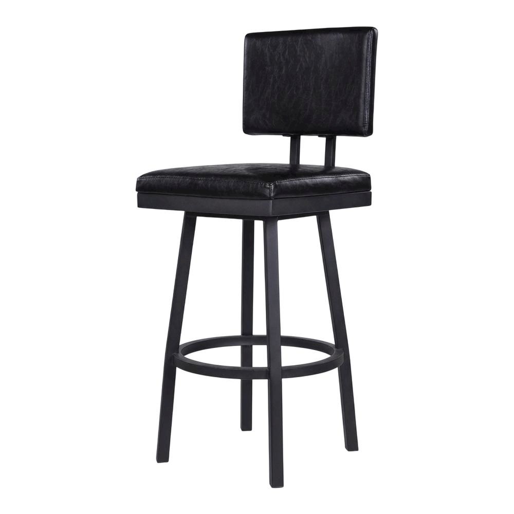 Black Counter Height Barstool with Faux Leather Seat and Powder Coated Finish