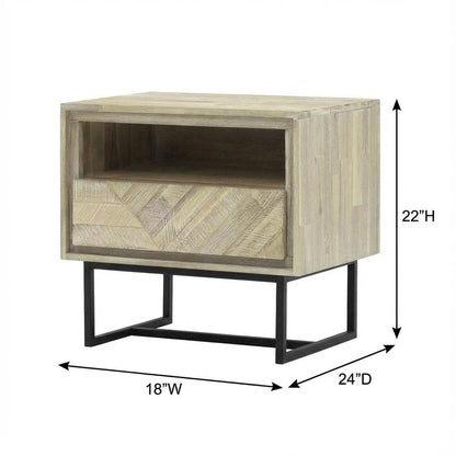 Acacia Wood Nightstand with 1 Drawer for Bedroom Storage