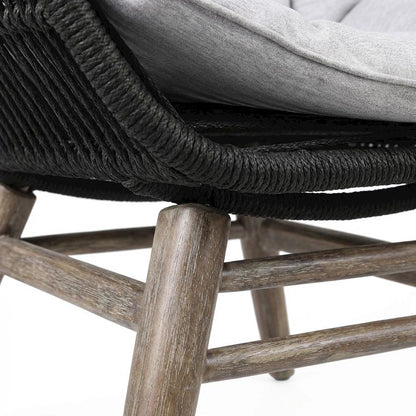 Light Eucalyptus Wood Outdoor Lounge Chair With Truffle Rope And Gray Cushion