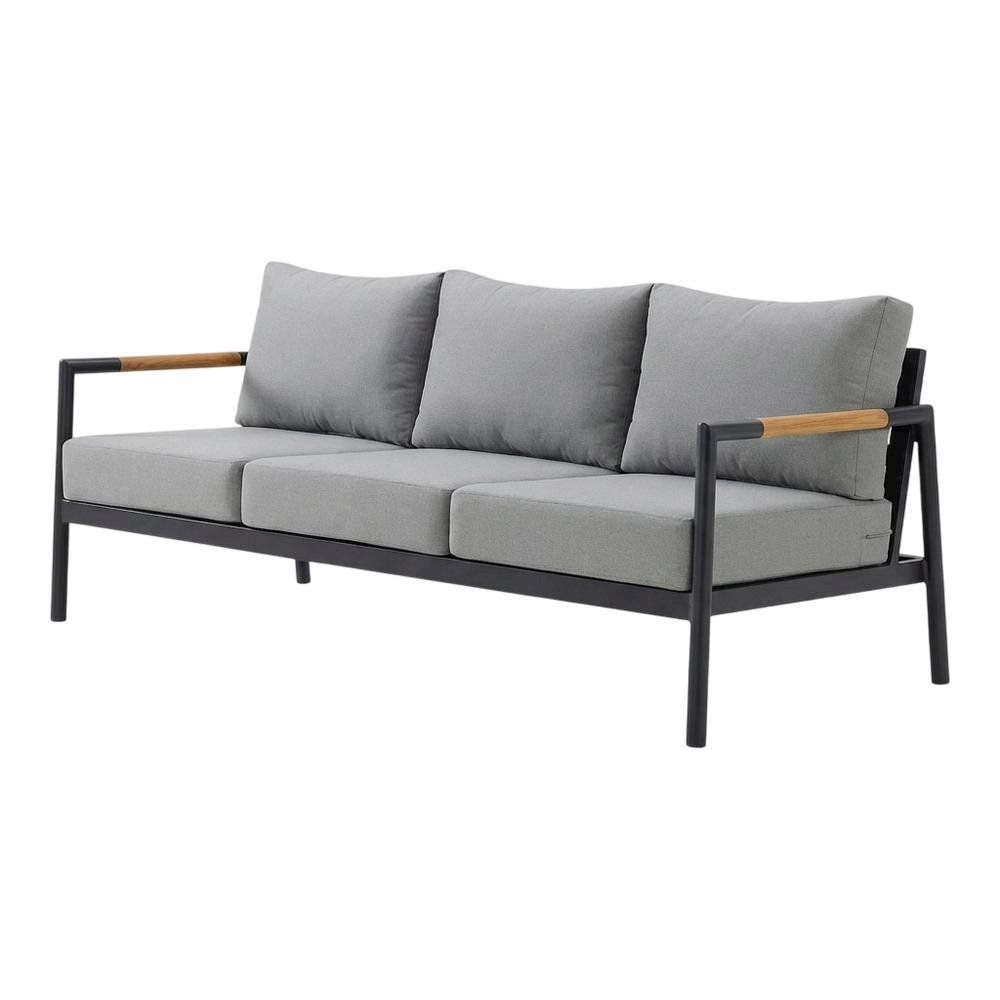 Outdoor Sofa In Black, Dark Gray, Aluminum Frame, Teak Accents, Patio Lounging