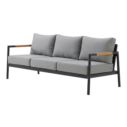 Outdoor Sofa In Black, Dark Gray, Aluminum Frame, Teak Accents, Patio Lounging