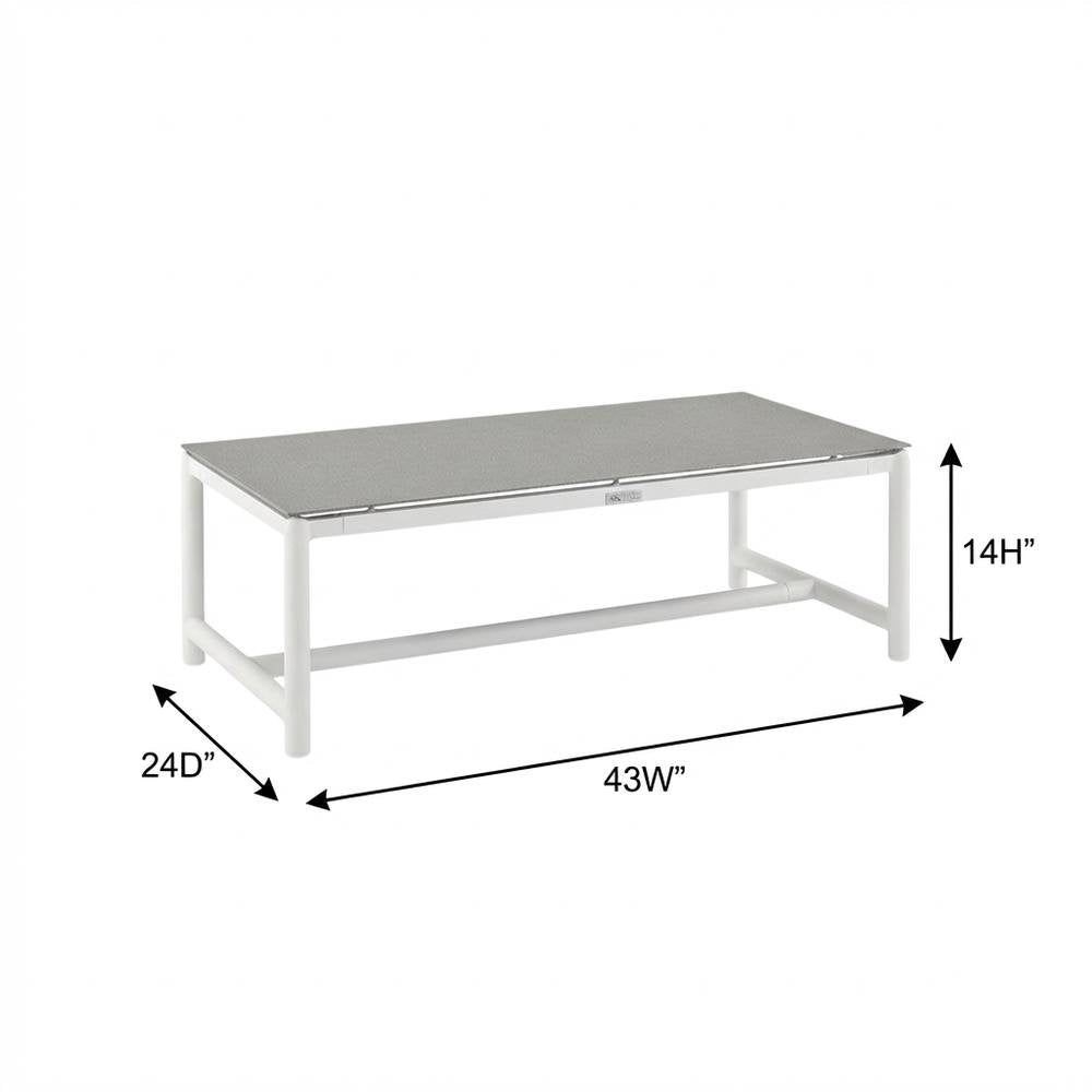 White Aluminum And Teak Wood Outdoor Coffee Table With Water And Uv Resistance