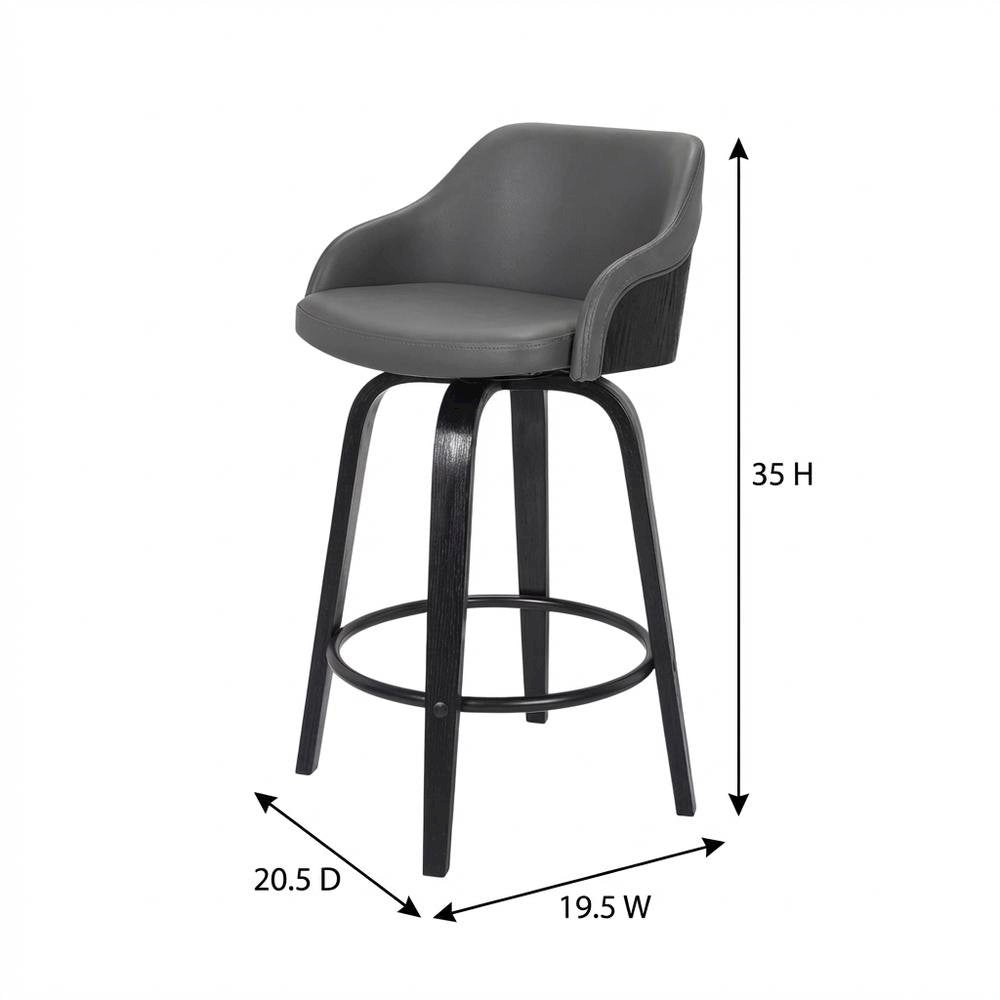 Contemporary Black Wood Finish and Grey Faux Leather Swivel Barstool