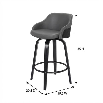 Contemporary Black Wood Finish and Grey Faux Leather Swivel Barstool