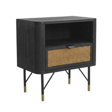 Black Acacia Nightstand with Rattan Accent and Sturdy Legs