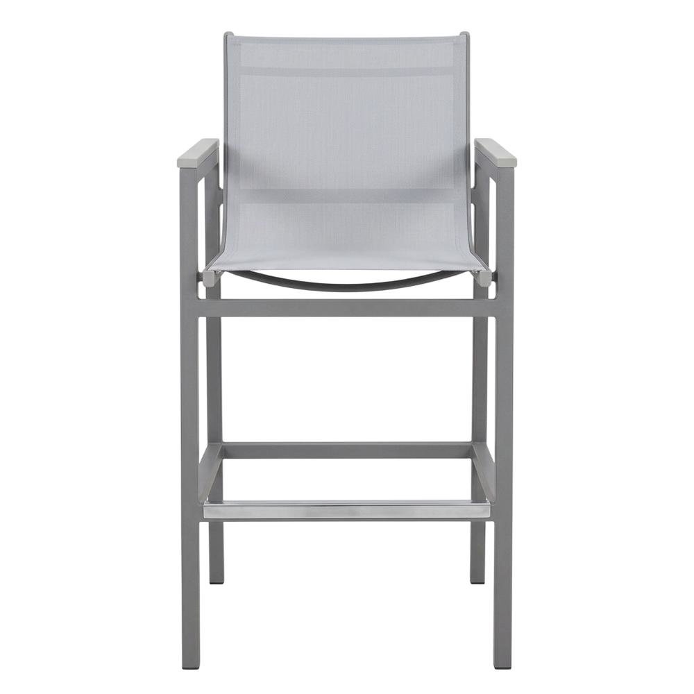 Gray Outdoor Patio Barstool With Armrest Accents, Water And Uv Resistant Finish