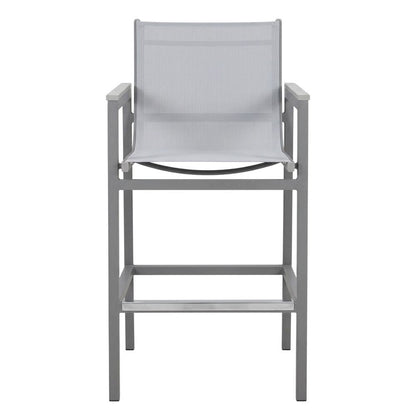 Gray Outdoor Patio Barstool With Armrest Accents, Water And Uv Resistant Finish