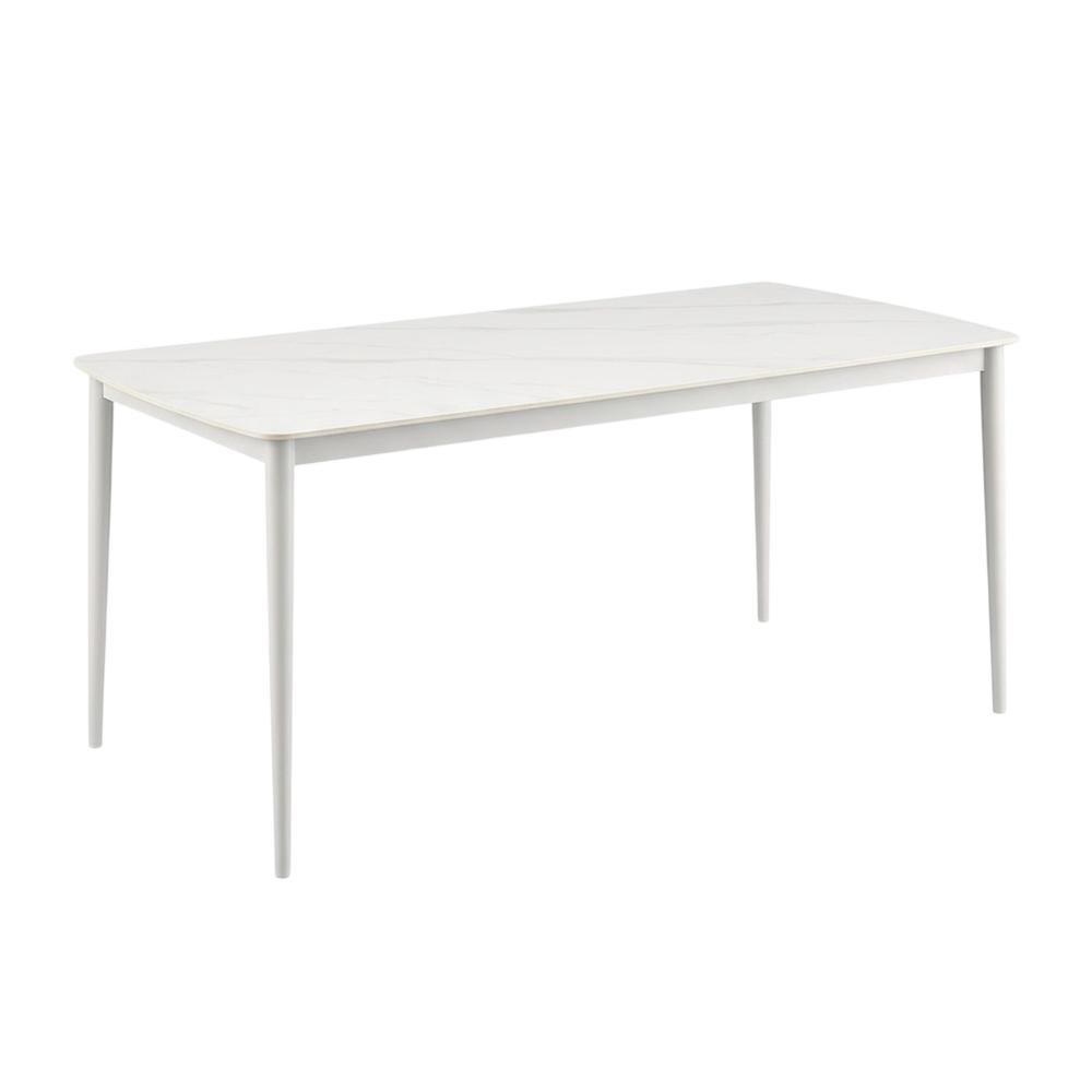 Rectangular Outdoor Dining Table In Snowy Sintered Stone With Aluminum Frame