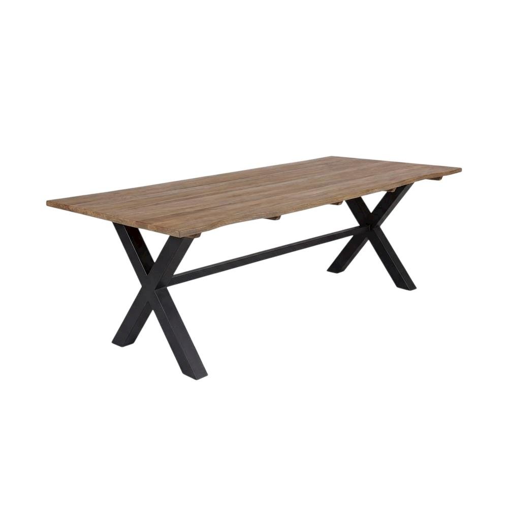 Eucalyptus Wood Outdoor Dining Table With Black Steel Base For Patio Living