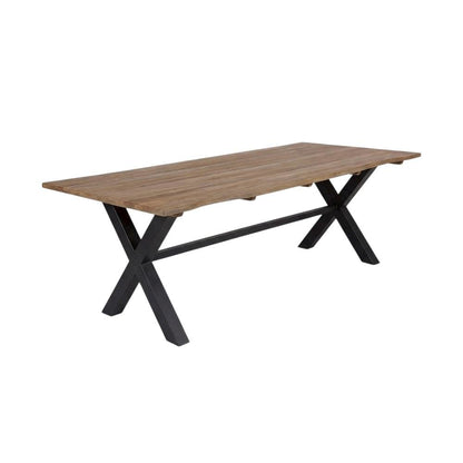 Eucalyptus Wood Outdoor Dining Table With Black Steel Base For Patio Living
