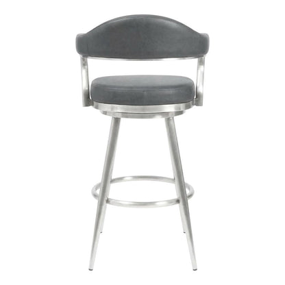 30" Bar Height Barstool with Vintage Gray Faux Leather and Stainless Steel Frame