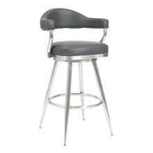 30" Bar Height Barstool with Vintage Gray Faux Leather and Stainless Steel Frame