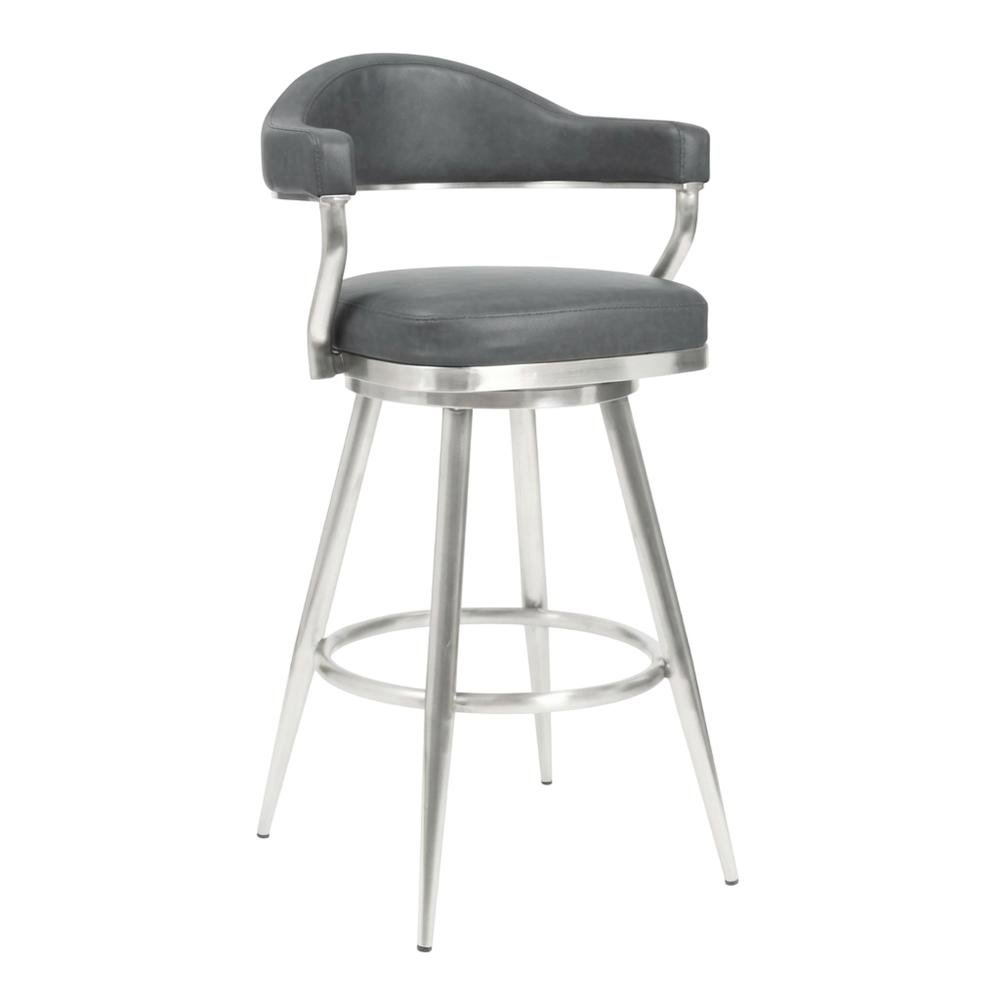 30" Bar Height Barstool with Vintage Gray Faux Leather and Stainless Steel Frame