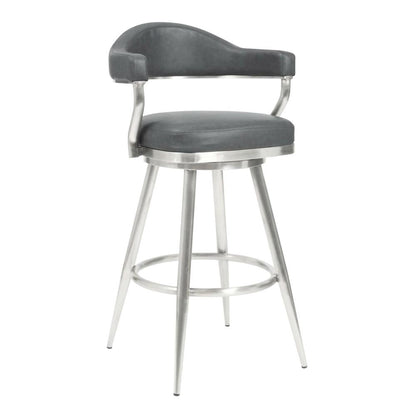 30" Bar Height Barstool with Vintage Gray Faux Leather and Stainless Steel Frame